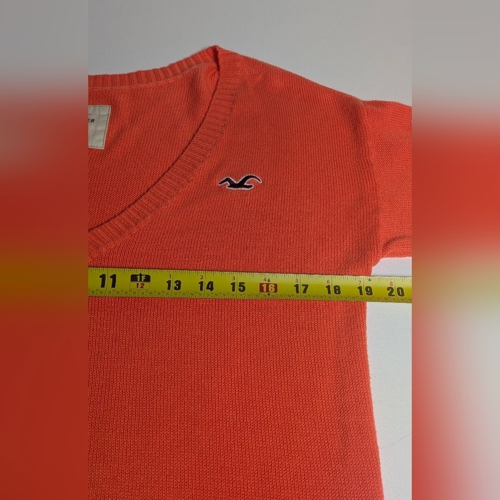 Hollister Women Orange V-Neck Sweater Long Sleeve Logo Hi-Low Size M EUC - Picture 10 of 11